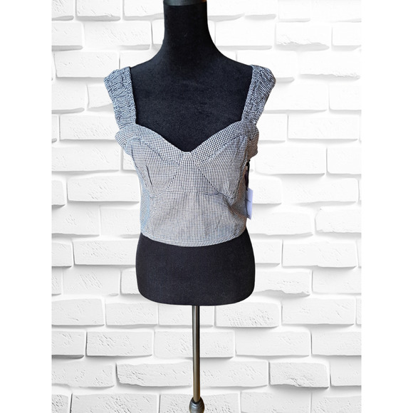 Japna Tops - Japna Black & White Houndstooth Pattern Crop Top